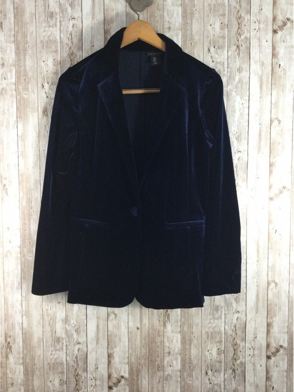 Women's Tahari Dark Blue Lush Velvet Stretch Blazer Size M Very NICE